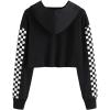 image:imageFlygo Womens Casual Cropped Hoodie Cute Plaid Sweatshirt Pullover Crop Tops for Teen GirlsBlack
