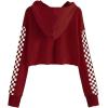 image:imageFlygo Womens Casual Cropped Hoodie Cute Plaid Sweatshirt Pullover Crop Tops for Teen GirlsWine Red