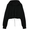 image:imageFlygo Womens Cropped Hoodie Long Sleeve Pullover Hooded Sweatshirt Loose Crop TopBlack