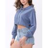 image:imageFlygo Womens Cropped Hoodie Long Sleeve Pullover Hooded Sweatshirt Loose Crop TopBluegrey
