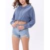 image:imageFlygo Womens Cropped Hoodie Long Sleeve Pullover Hooded Sweatshirt Loose Crop TopBluegrey