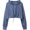 image:imageFlygo Womens Cropped Hoodie Long Sleeve Pullover Hooded Sweatshirt Loose Crop TopBluegrey