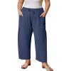 image:imageFlygo Plus Size Pants for Women Summer Casual Wide Leg Palazzo Pants Baggy Trousers with PocketsNavyBlueXXL