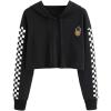 image:imageFlygo Womens Casual Cropped Hoodie Cute Plaid Sweatshirt Pullover Crop Tops for Teen GirlsBlack