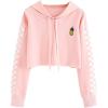 image:imageFlygo Womens Casual Cropped Hoodie Cute Plaid Sweatshirt Pullover Crop Tops for Teen GirlsPink