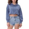 image:imageFlygo Womens Cropped Hoodie Long Sleeve Pullover Hooded Sweatshirt Loose Crop TopBluegrey