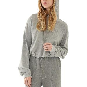 image:imageFlygo Womens Cropped Hoodie Long Sleeve Pullover Hooded Sweatshirt Loose Crop TopGrey