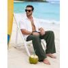 image:imageFlygo Linen Pants Men Casual Wide Leg Baggy Pants Summer Cotton Elastic Waist Yoga Beach TrousersArmy Green