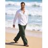 image:imageFlygo Linen Pants Men Casual Wide Leg Baggy Pants Summer Cotton Elastic Waist Yoga Beach TrousersArmy Green