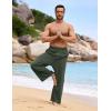 image:imageFlygo Linen Pants Men Casual Wide Leg Baggy Pants Summer Cotton Elastic Waist Yoga Beach TrousersArmy Green