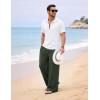 image:imageFlygo Linen Pants Men Casual Wide Leg Baggy Pants Summer Cotton Elastic Waist Yoga Beach TrousersArmy Green