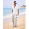 image:imageFlygo Linen Pants Men Casual Wide Leg Baggy Pants Summer Cotton Elastic Waist Yoga Beach TrousersBeige