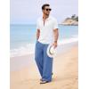 image:imageFlygo Linen Pants Men Casual Wide Leg Baggy Pants Summer Cotton Elastic Waist Yoga Beach TrousersBlue