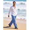 image:imageFlygo Linen Pants Men Casual Wide Leg Baggy Pants Summer Cotton Elastic Waist Yoga Beach TrousersBlue