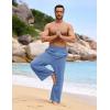 image:imageFlygo Linen Pants Men Casual Wide Leg Baggy Pants Summer Cotton Elastic Waist Yoga Beach TrousersBlue