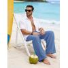 image:imageFlygo Linen Pants Men Casual Wide Leg Baggy Pants Summer Cotton Elastic Waist Yoga Beach TrousersBlue