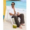 image:imageFlygo Linen Pants Men Casual Wide Leg Baggy Pants Summer Cotton Elastic Waist Yoga Beach TrousersBrown