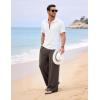 image:imageFlygo Linen Pants Men Casual Wide Leg Baggy Pants Summer Cotton Elastic Waist Yoga Beach TrousersBrown