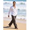 image:imageFlygo Linen Pants Men Casual Wide Leg Baggy Pants Summer Cotton Elastic Waist Yoga Beach TrousersBrown