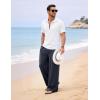 image:imageFlygo Linen Pants Men Casual Wide Leg Baggy Pants Summer Cotton Elastic Waist Yoga Beach TrousersGrey