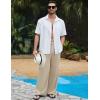 image:imageFlygo Linen Pants Men Casual Wide Leg Baggy Pants Summer Cotton Elastic Waist Yoga Beach TrousersKhaki