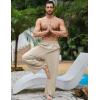 image:imageFlygo Linen Pants Men Casual Wide Leg Baggy Pants Summer Cotton Elastic Waist Yoga Beach TrousersKhaki