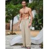 image:imageFlygo Linen Pants Men Casual Wide Leg Baggy Pants Summer Cotton Elastic Waist Yoga Beach TrousersKhaki