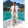 image:imageFlygo Linen Pants Men Casual Wide Leg Baggy Pants Summer Cotton Elastic Waist Yoga Beach TrousersLight Khaki