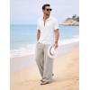 image:imageFlygo Linen Pants Men Casual Wide Leg Baggy Pants Summer Cotton Elastic Waist Yoga Beach TrousersLight Khaki