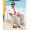 image:imageFlygo Linen Pants Men Casual Wide Leg Baggy Pants Summer Cotton Elastic Waist Yoga Beach TrousersLight Khaki