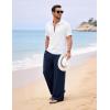 image:imageFlygo Linen Pants Men Casual Wide Leg Baggy Pants Summer Cotton Elastic Waist Yoga Beach TrousersNavy