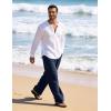 image:imageFlygo Linen Pants Men Casual Wide Leg Baggy Pants Summer Cotton Elastic Waist Yoga Beach TrousersNavy