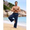 image:imageFlygo Linen Pants Men Casual Wide Leg Baggy Pants Summer Cotton Elastic Waist Yoga Beach TrousersNavy
