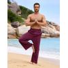 image:imageFlygo Linen Pants Men Casual Wide Leg Baggy Pants Summer Cotton Elastic Waist Yoga Beach TrousersWine Red
