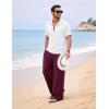 image:imageFlygo Linen Pants Men Casual Wide Leg Baggy Pants Summer Cotton Elastic Waist Yoga Beach TrousersWine Red