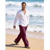 image:imageFlygo Linen Pants Men Casual Wide Leg Baggy Pants Summer Cotton Elastic Waist Yoga Beach TrousersWine Red