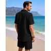 image:imageFlygo Mens 2 Piece Summer Short Sets Beach Vacation Texture Outfits Short Sleeve Button Down Shirts Shorts Loungewear SetBlack