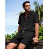 image:imageFlygo Mens 2 Piece Summer Short Sets Beach Vacation Texture Outfits Short Sleeve Button Down Shirts Shorts Loungewear SetBlack