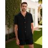 image:imageFlygo Mens 2 Piece Summer Short Sets Beach Vacation Texture Outfits Short Sleeve Button Down Shirts Shorts Loungewear SetBlack