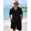 image:imageFlygo Mens 2 Piece Summer Short Sets Beach Vacation Texture Outfits Short Sleeve Button Down Shirts Shorts Loungewear SetBlack