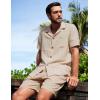 image:imageFlygo Mens 2 Piece Summer Short Sets Beach Vacation Texture Outfits Short Sleeve Button Down Shirts Shorts Loungewear SetKhaki