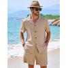 image:imageFlygo Mens 2 Piece Summer Short Sets Beach Vacation Texture Outfits Short Sleeve Button Down Shirts Shorts Loungewear SetKhaki