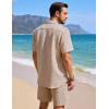 image:imageFlygo Mens 2 Piece Summer Short Sets Beach Vacation Texture Outfits Short Sleeve Button Down Shirts Shorts Loungewear SetKhaki