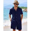 image:imageFlygo Mens 2 Piece Summer Short Sets Beach Vacation Texture Outfits Short Sleeve Button Down Shirts Shorts Loungewear SetNavy