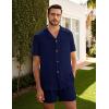 image:imageFlygo Mens 2 Piece Summer Short Sets Beach Vacation Texture Outfits Short Sleeve Button Down Shirts Shorts Loungewear SetNavy