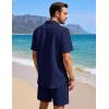 image:imageFlygo Mens 2 Piece Summer Short Sets Beach Vacation Texture Outfits Short Sleeve Button Down Shirts Shorts Loungewear SetNavy