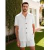 image:imageFlygo Mens 2 Piece Summer Short Sets Beach Vacation Texture Outfits Short Sleeve Button Down Shirts Shorts Loungewear SetWhite