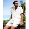 image:imageFlygo Mens 2 Piece Summer Short Sets Beach Vacation Texture Outfits Short Sleeve Button Down Shirts Shorts Loungewear SetWhite