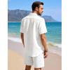 image:imageFlygo Mens 2 Piece Summer Short Sets Beach Vacation Texture Outfits Short Sleeve Button Down Shirts Shorts Loungewear SetWhite