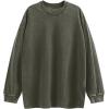 image:imageFlygo Mens Oversized Sweatshirts Athletic Acid Washed Cotton Crewneck Long Sleeve Shirts Vintage Unisex Tee TopsArmygreen